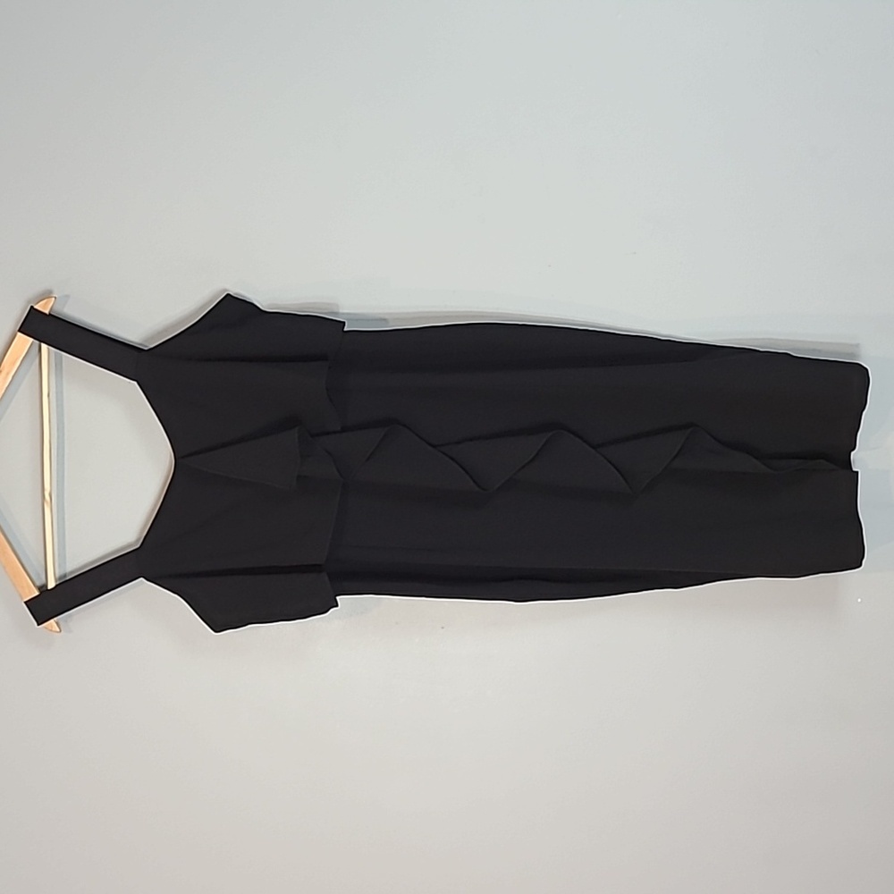 Adrianna Papell Black Ruffle-Front Midi Dress